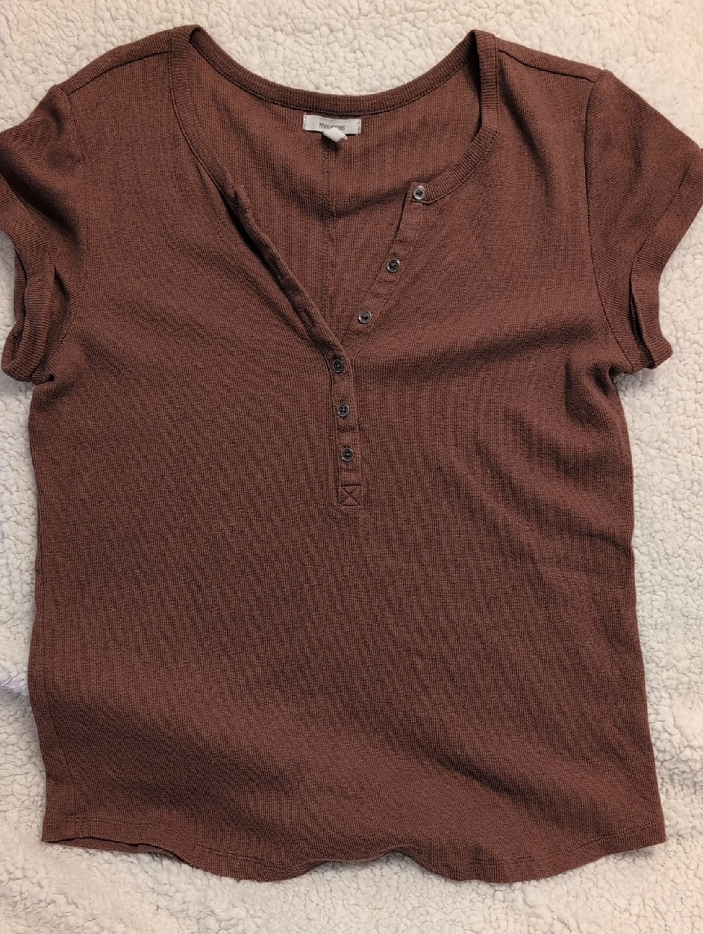 Maurices Brown Ribbed Henley Short Sleeve Top